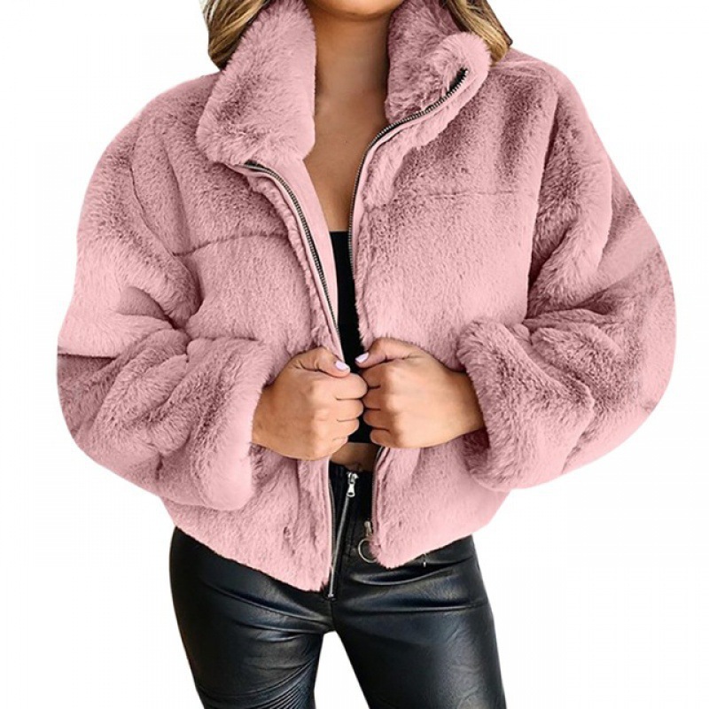 Women'S Fashion Solid Color Patchwork Zipper Coat Plush Coat display picture 10