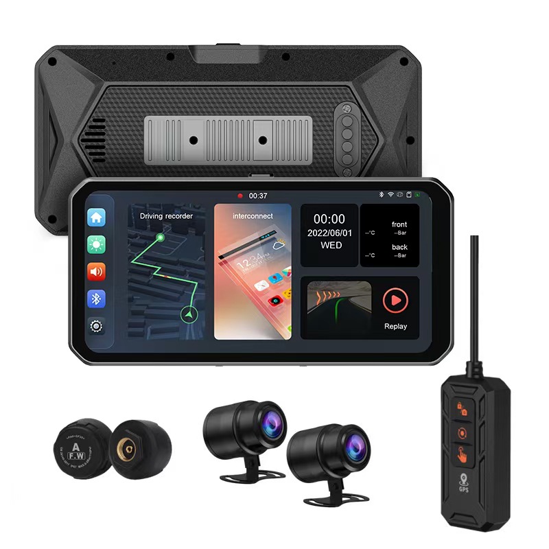 Cross -border motorcycle recorder 2K HD wireless CarPlay car GPS navigation tire pressure monitoring all -in -one 5
