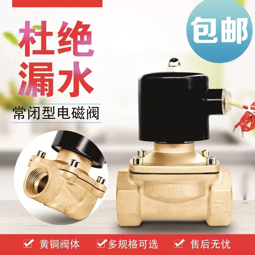 常闭电磁阀全铜水阀气阀220V管道控制开关220V24V12V4分6分1寸