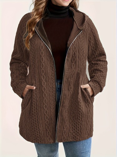 Autumn and winter new arrival European and American women's solid-color ribbed-pocket spliced casual loose-fitting hooded women's clothing