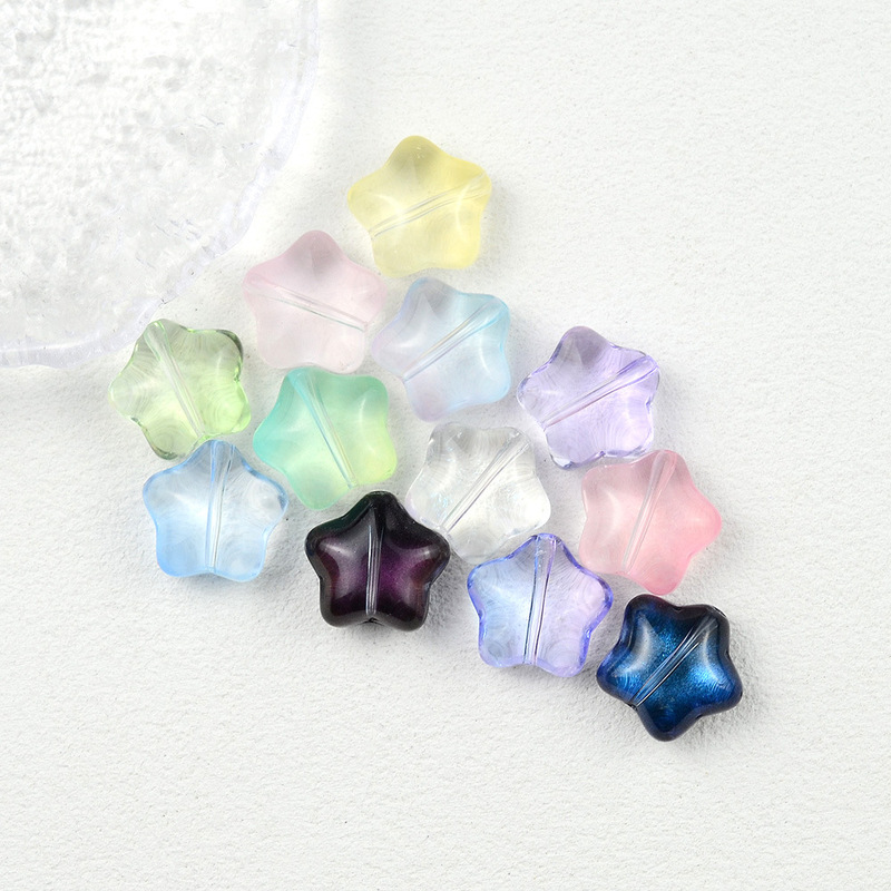 15mm Glazed Fat Star Straight Hole Five-Pointed Star Glass Beads Loose Beads DIY Handmade Bracelet Necklace Material