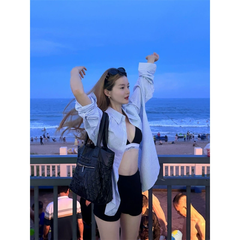 2025 полосатая рубашка с длинными рукавами внутри и снаружи