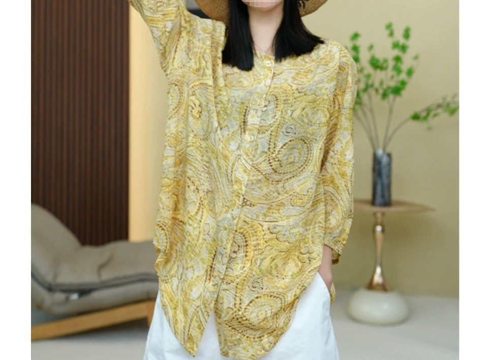 2025 новая модная элегантная, легкая роскошь, универсальная, западный стиль, утягивающая и омолаживающая рубашка с принтом для женщин