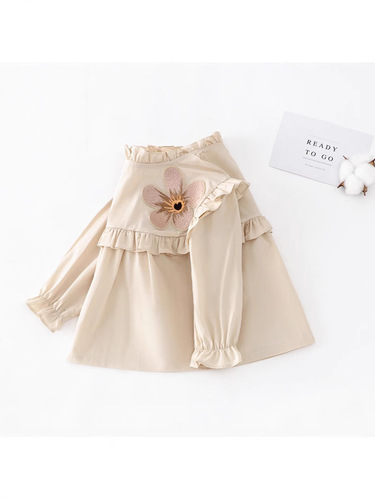 New girls 'summer shirts, Western-style fashionable girls' long-sleeved shirts, summer embroidery flowers, children's clothes