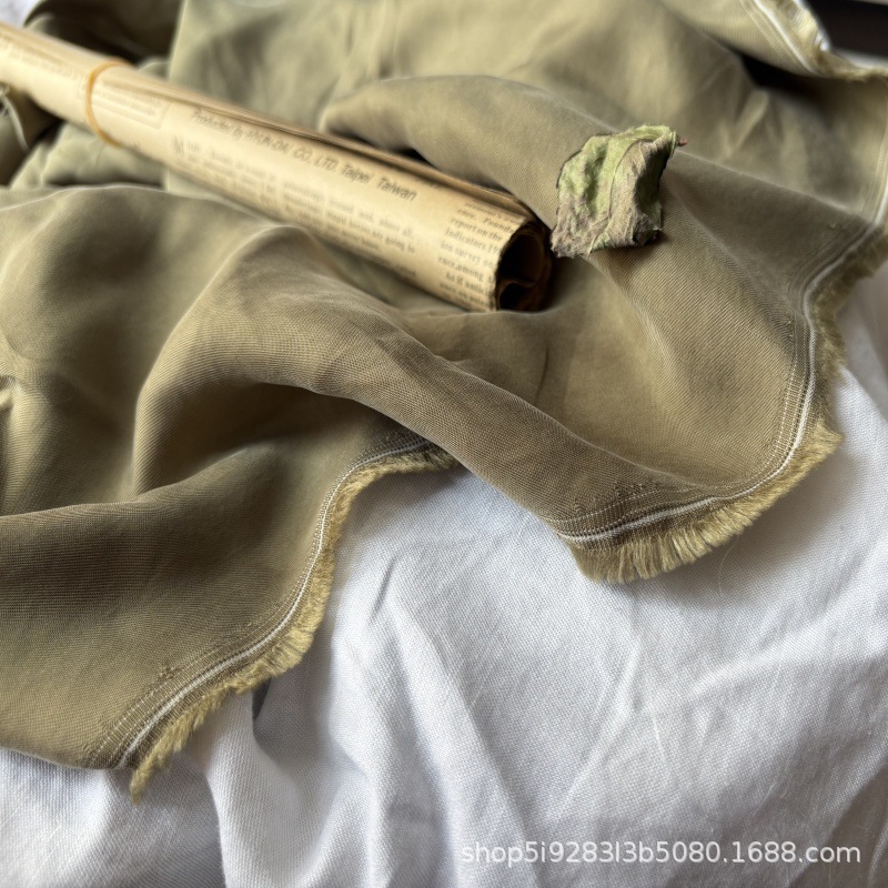 捡漏重磅日本进口面料100%铜氨丝砂洗卡其绿夏裙裤高贵礼服衫垂软