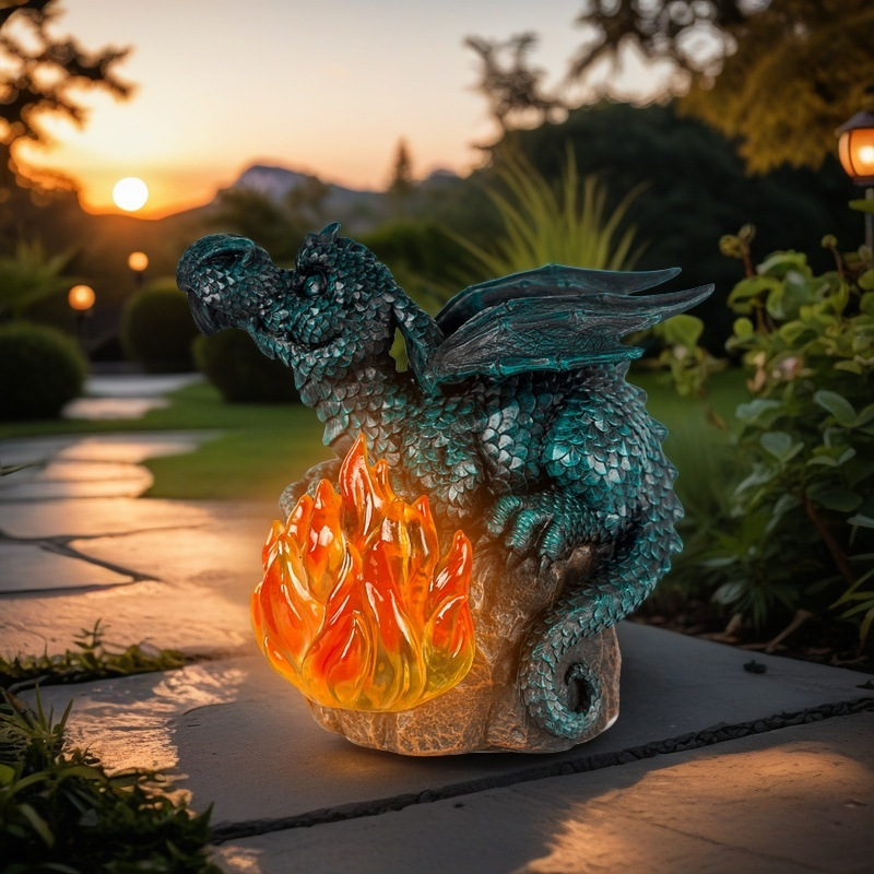 Kindergarten Specializes in Realistic Resin Dragon-Shaped Flame Lamps, Solar Ornaments, Outdoor Courtyard Garden Sculpture Decorations