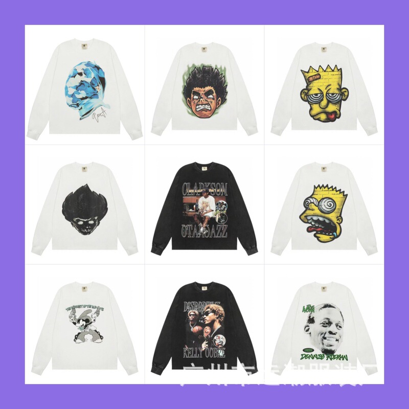 Cross-Border Independent Fun Funny Cartoon Big Head Gray Face Big Face White Ink Digital Direct Spray Printed Long-Sleeved T-Shirt