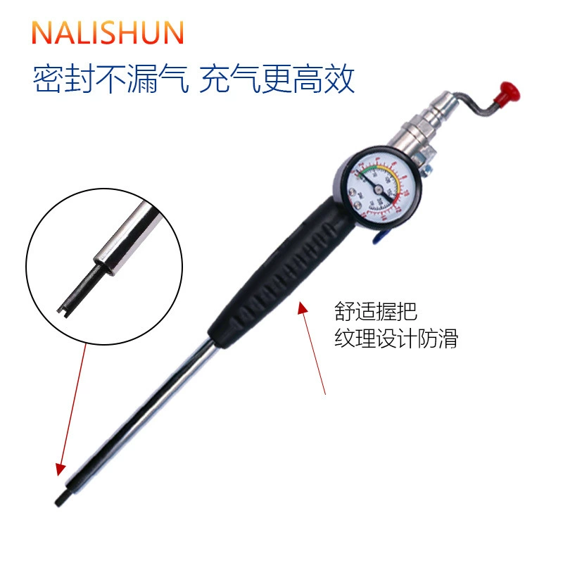 Ручной стержень для быстрой накачки шин большого грузовика с манометром и надувным стержнем, прямой стержень с внутренним отверстием, шелковый надувной насос