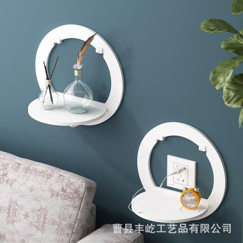 Wooden Wall Shelf Storage Rack Round Router Storage Box Wall Hanging Wireless Browser Storage Rack