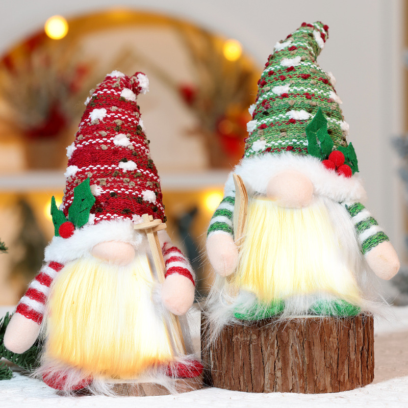 圣诞发光无脸娃娃装饰品圣诞节亮片鲁道夫公仔圣诞发光摆件