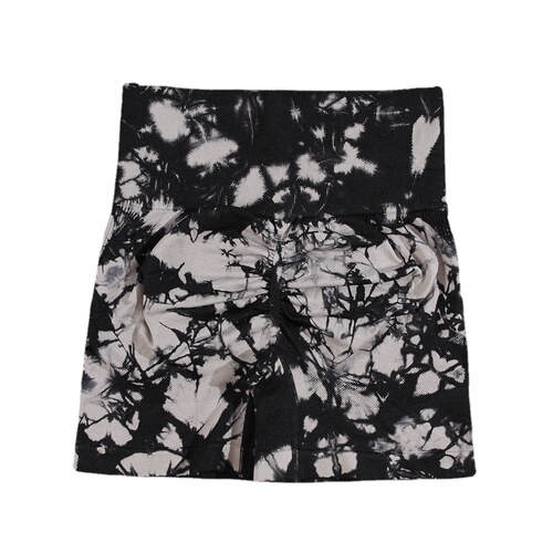 Cross-border tight peach hip-lifting short shorts tie-dye high-waist belly-cinch yoga shorts seamless tie-dye exercise tight pants