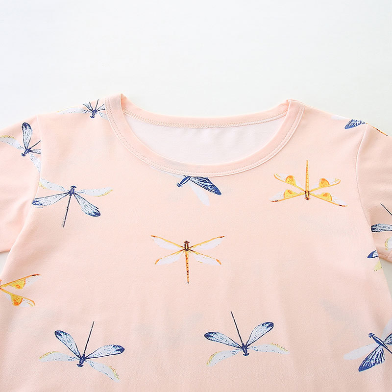 25 de verano nueva ropa doméstica de niñas dos piezas de estilo europeo y americano de cuello redondo para niños de manga corta traje de pijamas casuales