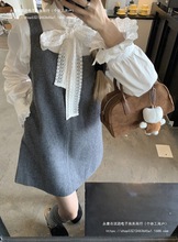 法式蝴蝶结系带长袖衬衫毛呢背心连衣裙女秋季新款时尚套装潮
