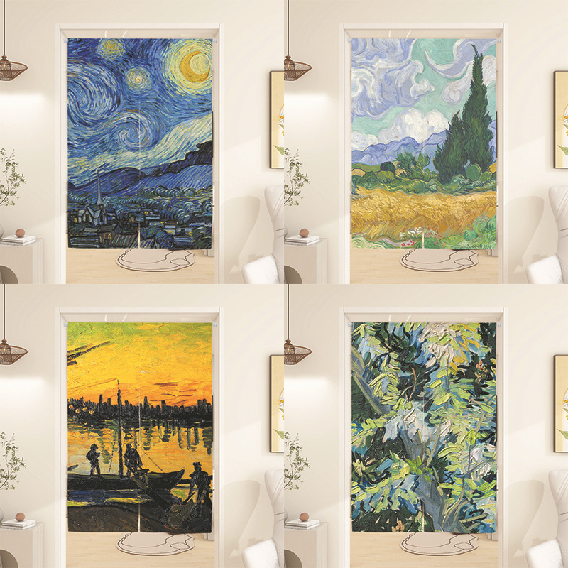 Oil painting style door curtain bedroom abstract painting hallway bedroom living room half cloth toilet covering curtain punch-free