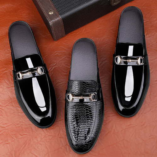 Half-Canvas Leather Shoes Breathable Casual Shoes Men's Slip-On Small Leather Shoes Painted Leisure Leather Shoes Men's Driving Shoes Large Size