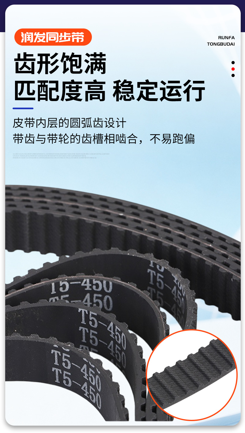 T5 rubber synchronous belt for printers and packaging machines, lightweight transmission belt, can be cut, black circular industrial belt
