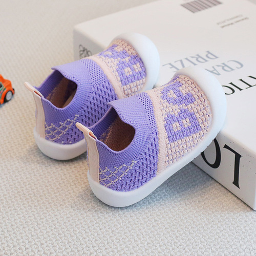 Spring and Autumn children's breathable soft-soled shoes baby cartoon letters fashion toddler shoes for boys and girls fly-woven mesh anti-collision shoes