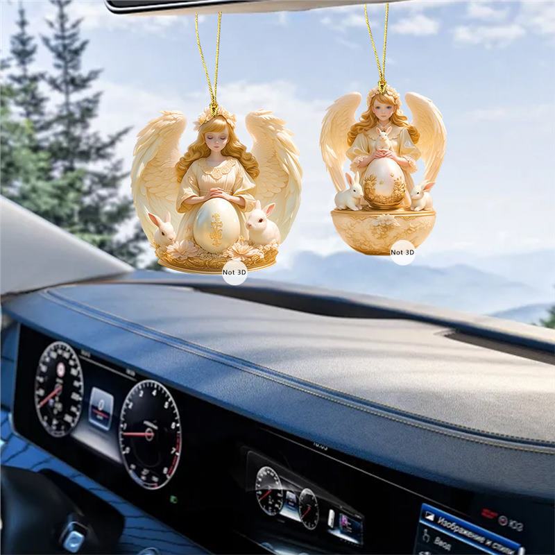 Cross-Border New Easter Angel Guardian Baby Rabbit Acrylic Car Pendant Car Interior Decoration Cross-Border New Easter Angel Guardian Baby Rabbit Acrylic Car Pendant Car Interior Decoration