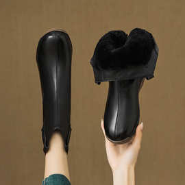 2025冬季新款羊毛皮毛雪地靴一体加厚保暖马丁靴真皮防滑时尚棉鞋