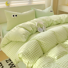 Small fresh cream style striped simple embroidery big eyes four-piece bed sheet quilt cover bed sheet dormitory three-piece set wholesale