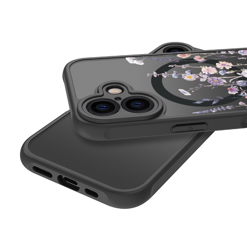 Applicable to Aple 16promax mobile phone case magnetic flower iphone15 all inclusive 14p frosted protective cover_voghion.com