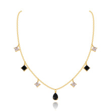 亚马逊跨境畅销款式方块水滴绿钻项链镶钻吊坠镀18K金锁骨链批发