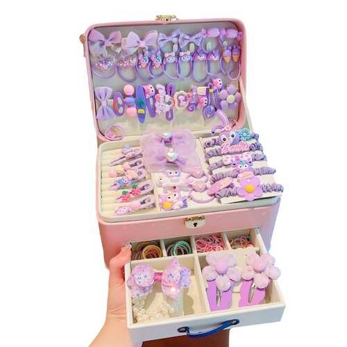 High-Quality Appearance Princess Children Hair Accessories Set Gift Box for Girls Headbands Rubber Bands Baby Birthday Gift Hair Clips Jewelry Box