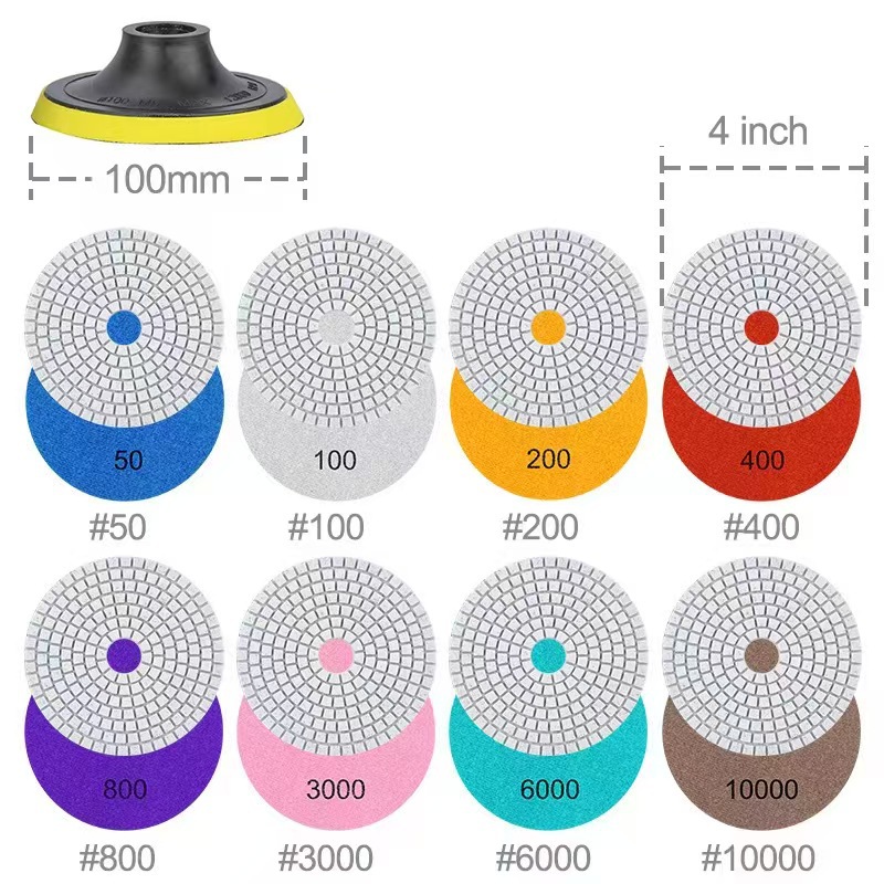 8+1白底水磨片套装4寸白底水磨片+4寸M10粘盘3寸水磨片大理石抛光