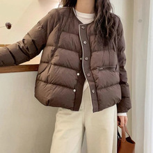 知秋2025冬白鸭绒羽绒服女单排扣时尚洋气宽松显瘦保暖圆领面包服