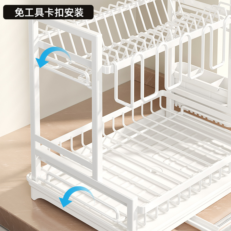 Rack de almacenamiento de cocina aishijia hogar encimera plato estante de drenaje japonés multi-funcional de doble capa plato blanco rack