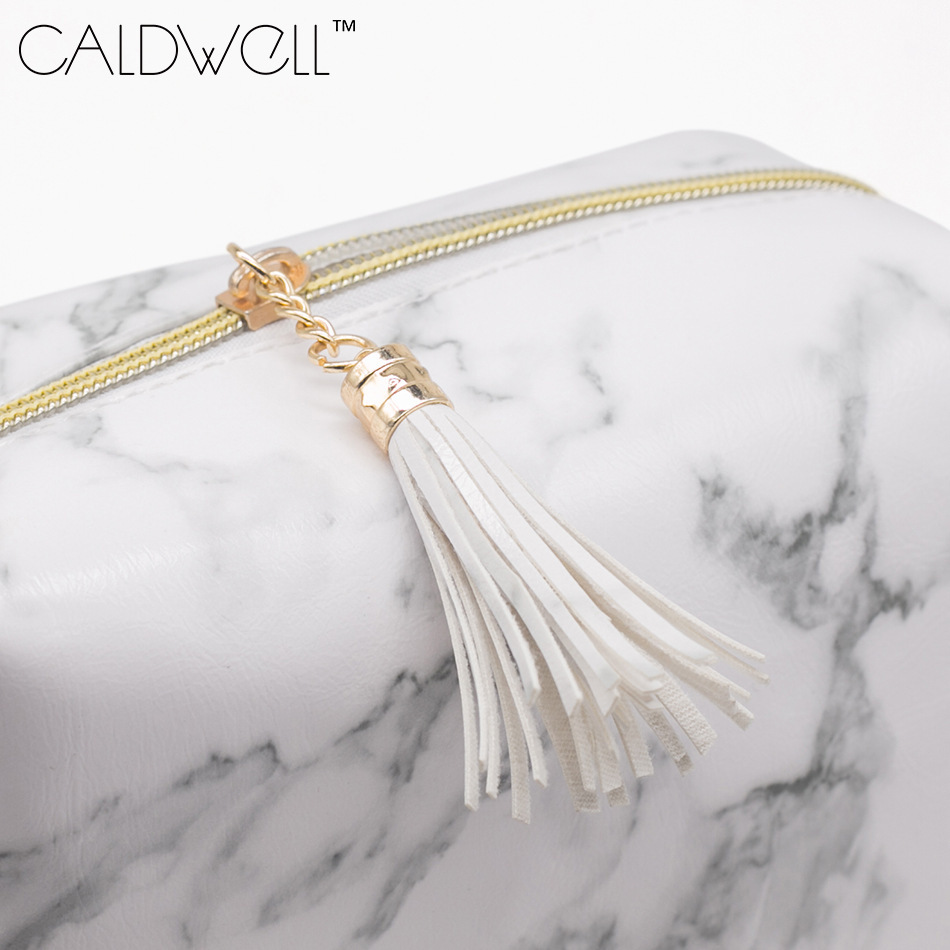 跨境現(xiàn)貨定制logo 大理石紋PU流蘇化妝包便攜大容量石頭紋洗漱包