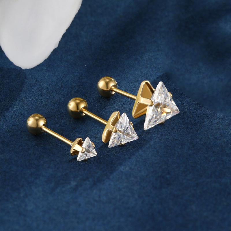 Moda japonesa y coreana personalizada pendientes de Gema artificial de colores Xuking joyería de acero inoxidable tornillo giro triángulo Stud pendientes