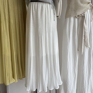 [比正]2026夏季新品韩版垂坠感拼色半身裙女雪纺飘逸大摆长裙6578