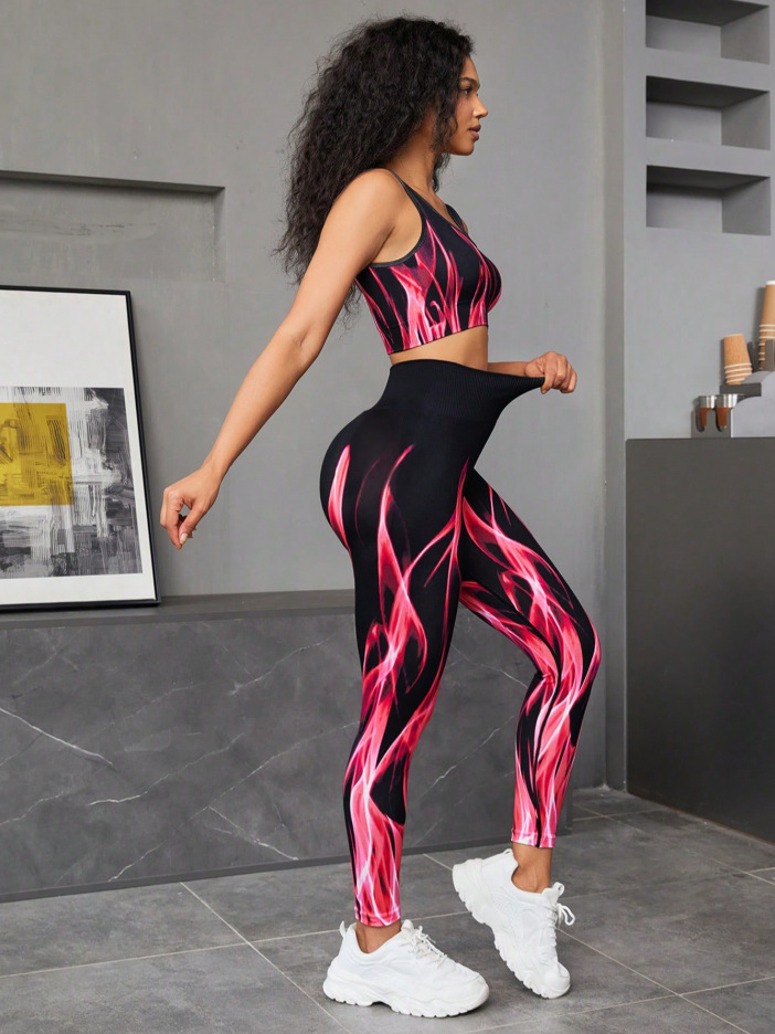 Edgy Boho Aurora Print Yoga Set|High-Waist Breathable Sports Bra & Shorts|Peach Hip Lift & Belly Control|Workout & Daily Wear 9 O1CN01Gtv98w1wAL0Ra8H64 !!2211589386267 0 cib
