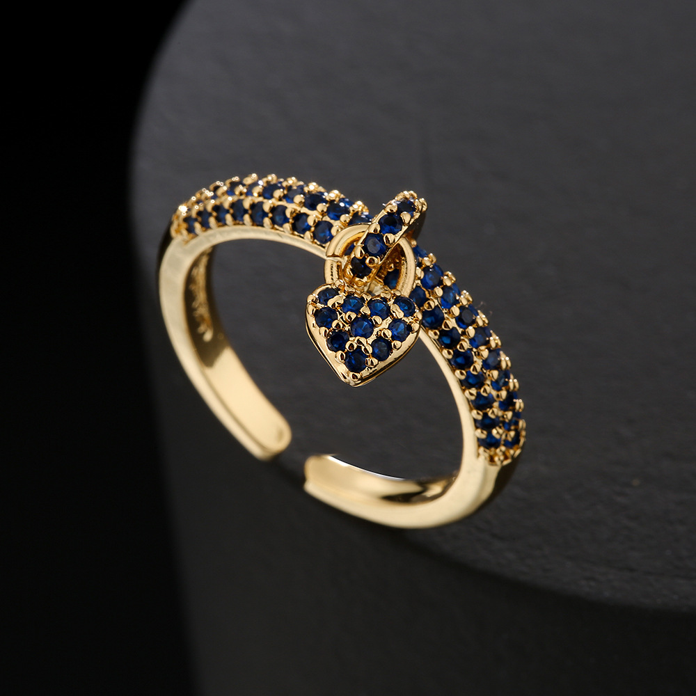 Fashion 18k Gold Micro-inlaid Zircon Heart Open Women's Ring display picture 2