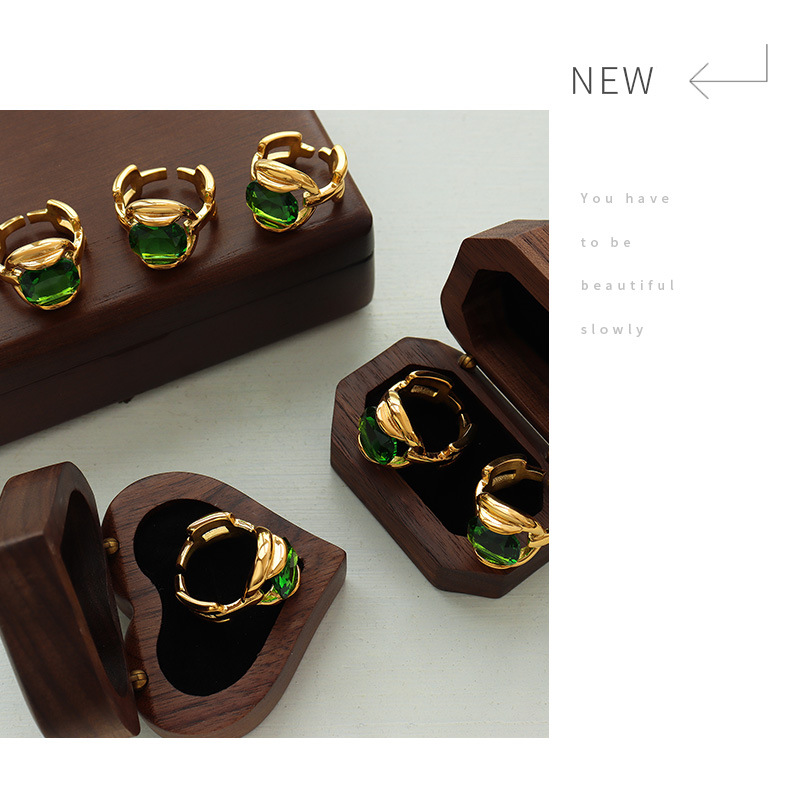 French Style Geometric Titanium Steel Rings Plating Artificial Crystal Stainless Steel Rings