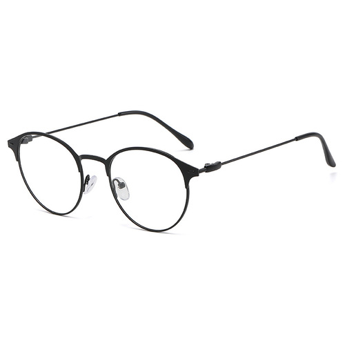 New lightweight metal round glasses frame men's fashionable anti-blue light personality trendy women's black frame anti-blue light discolored glasses