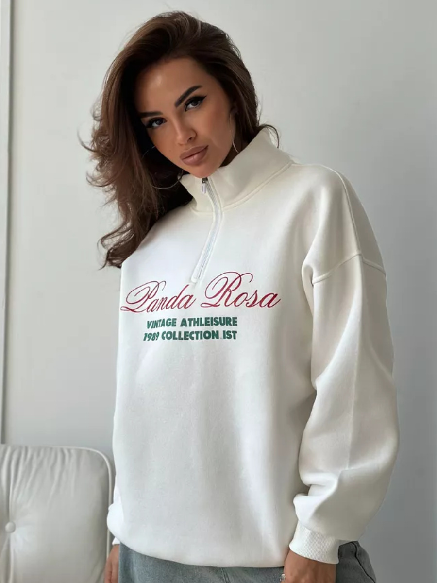 Felpa con cappuccio, mezza zip, calda, larga, foderata in pile, autunno-inverno, versatile, con stampa sul davanti_voghion.com