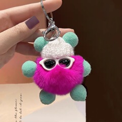 Real Rex Rabbit Fur Small Briquettes Car Keychain Pendant Korean Ins Internet Celebrity Plush School Bag Pendant Gift