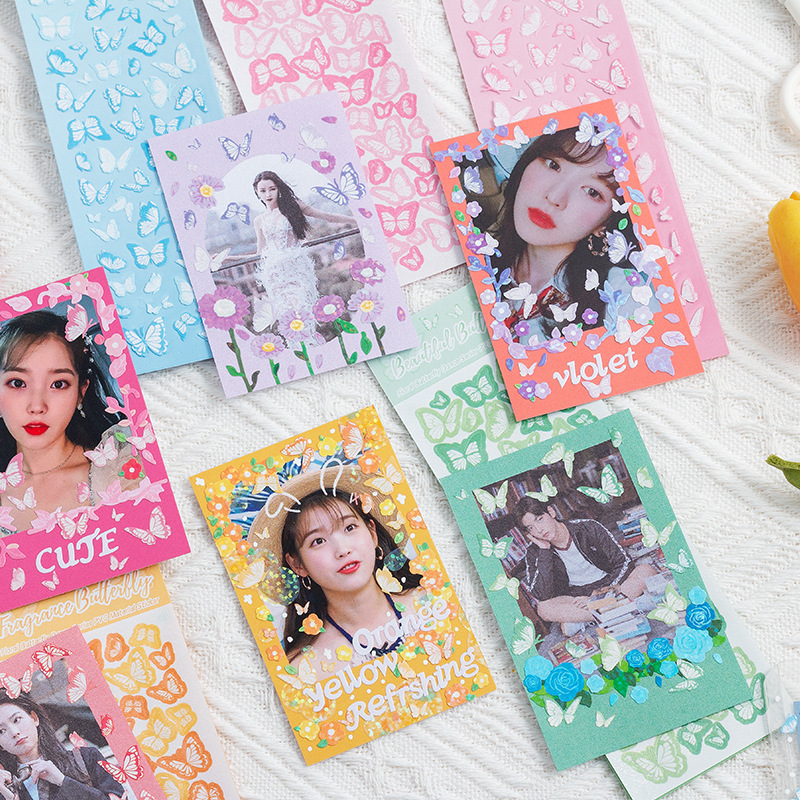 Flor fragancia abeja mariposa serie láser Goo tarjeta mano cuenta impermeable PVC pegatinas animal material coreano DIY papelería pegatinas