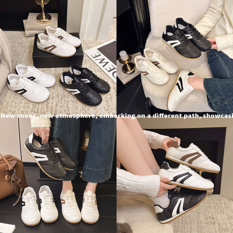 2026 Spring New Fashion Versatile Faux Leather Stylish Round-Toe Lace-Up Flat Casual Sports Women's Shoes