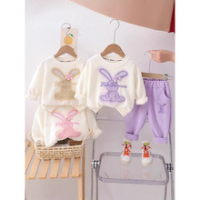 1-4岁女宝宝套装春装洋气女童装韩版婴儿小童衣服3花朵兔子两件套