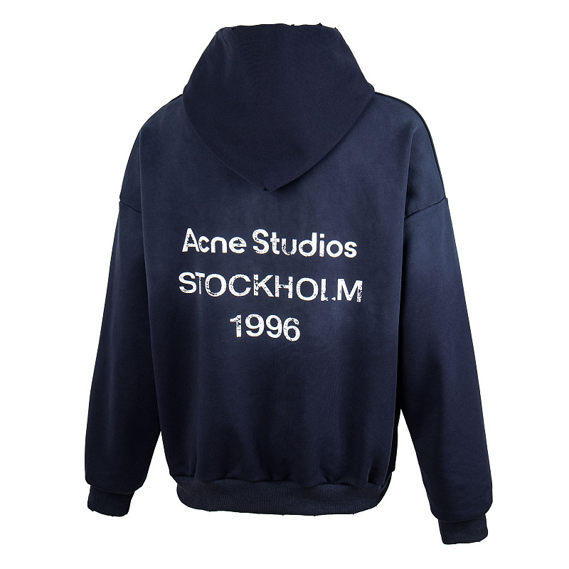 Acne Studios Logo Distressed Hoodie Navy