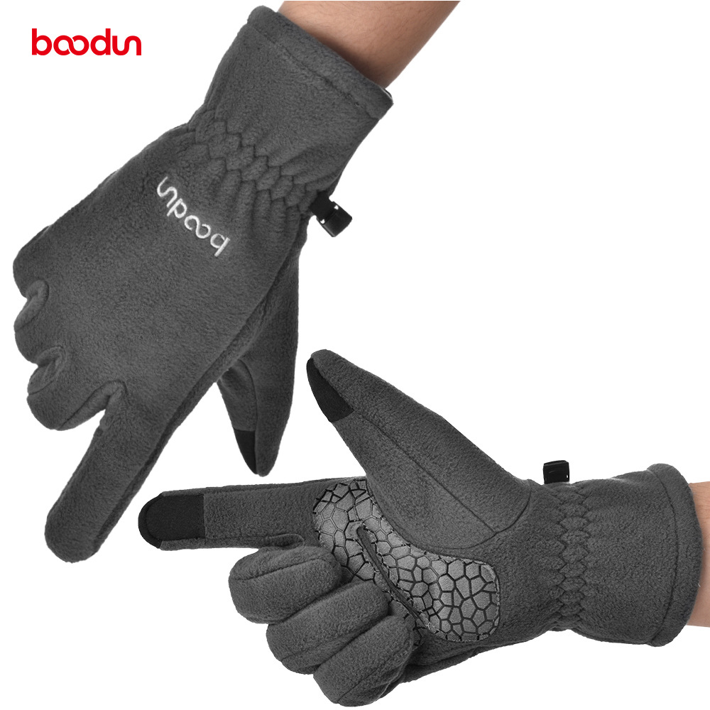Gants de cyclisme d'extérieur Boodun 1218 à écran tactile, longs doigts, épais, en silicone, brodés, chauds, pour la conduite_voghion.com