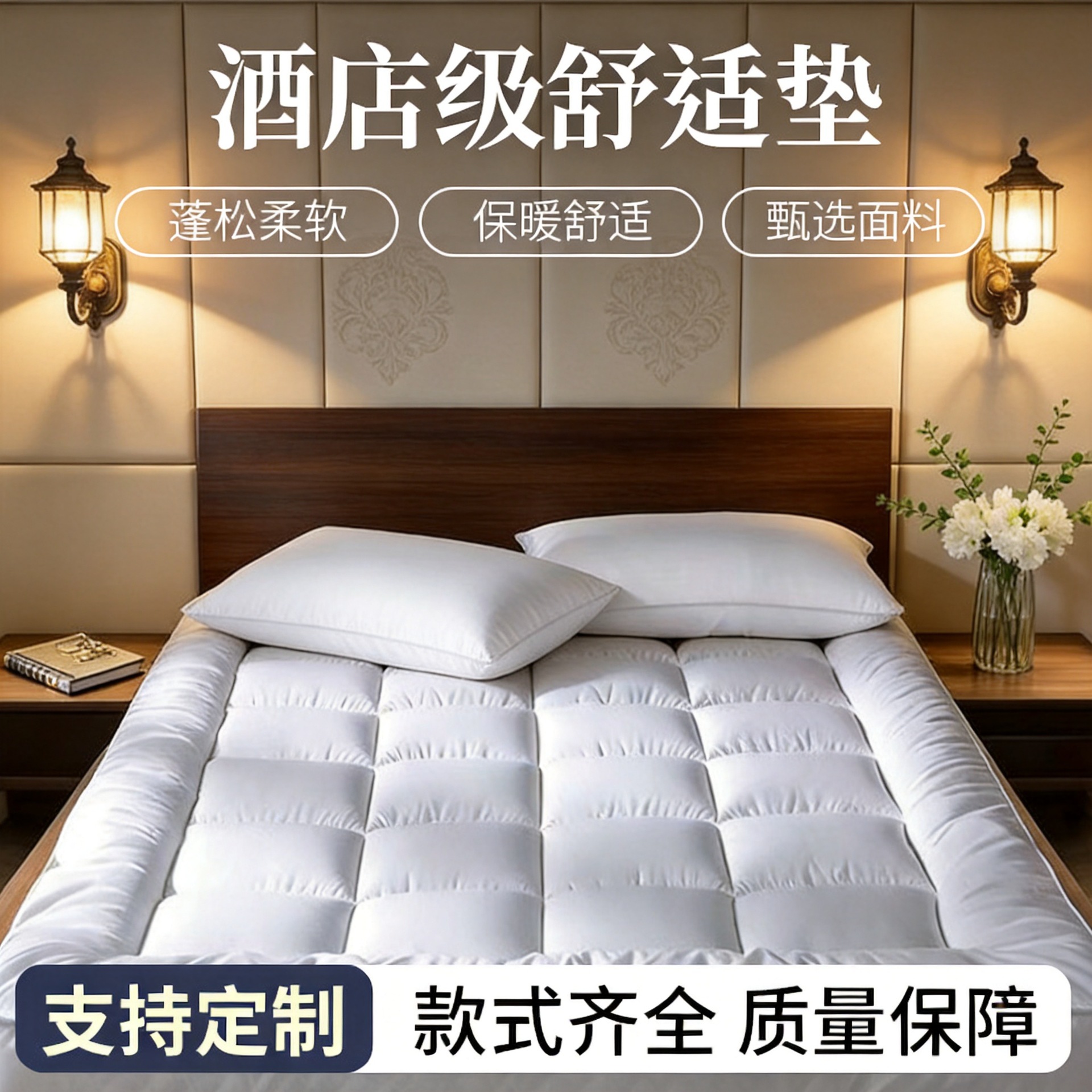Hotel ultra-soft feather comfort pad, thickened soft mattress protector, synthetic fiber apartment goose down protective pad