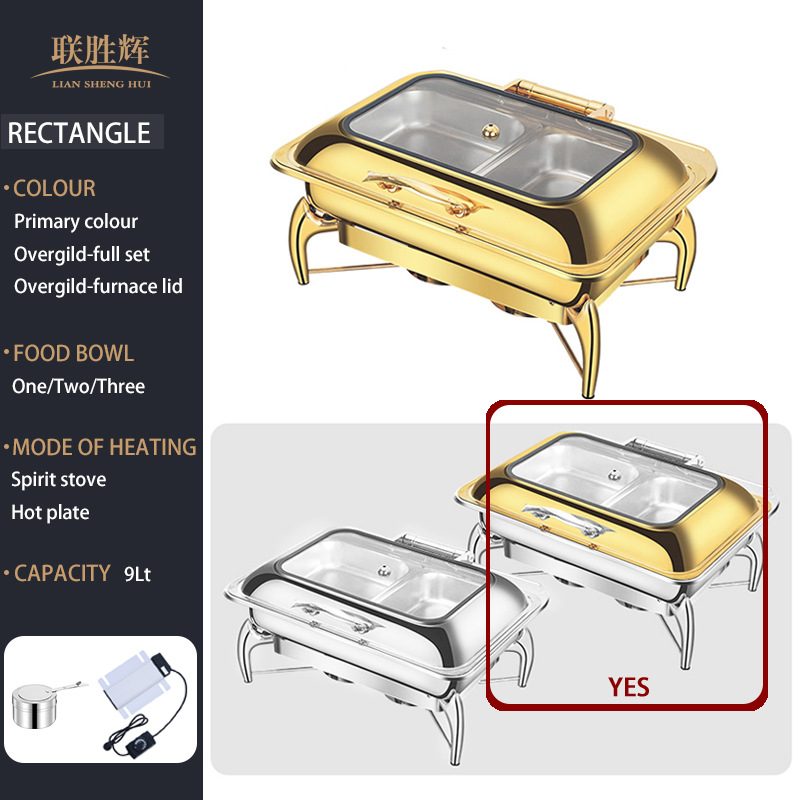 horno de buffet de acero inoxidable transfronterizo horno de buffet de hotel aislante de oro horno de calor eléctrico de alcohol dorado