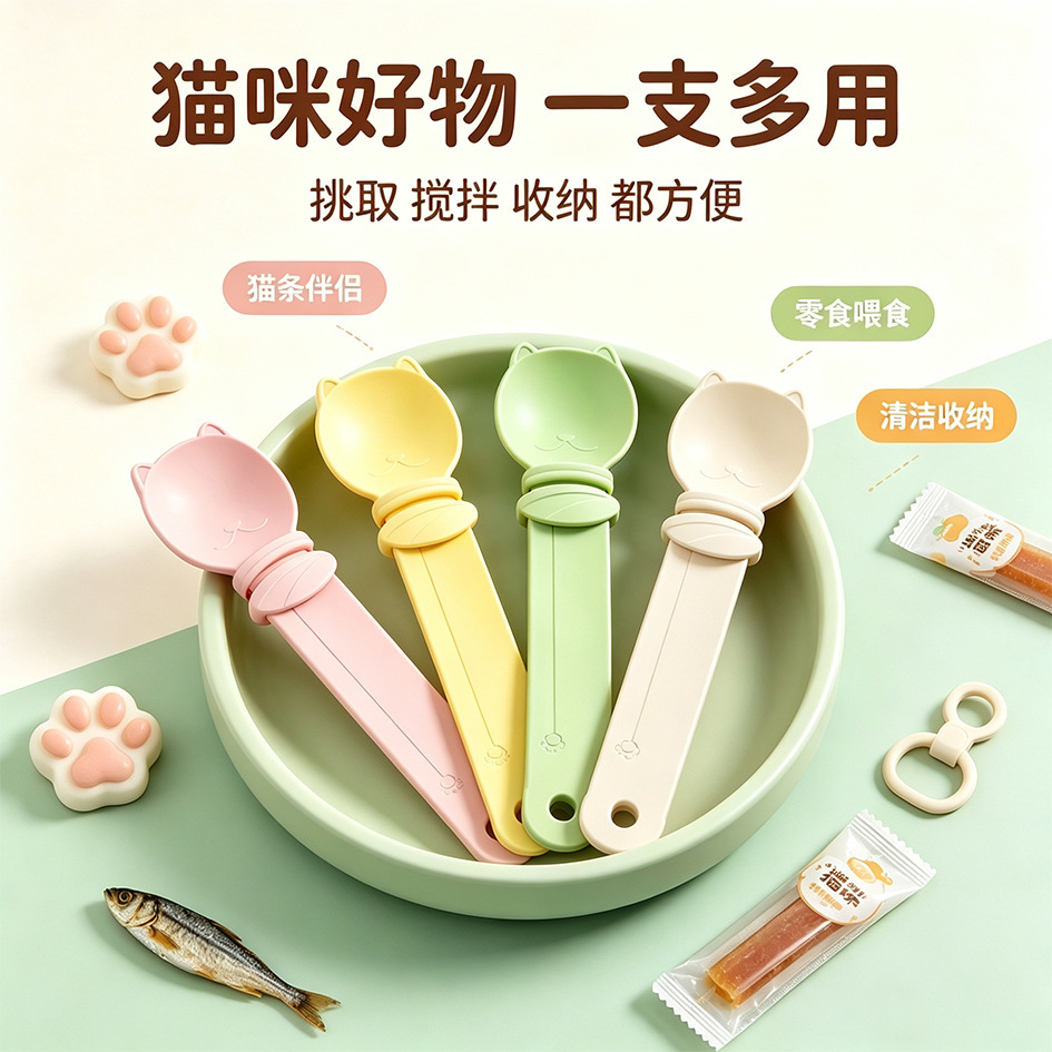 Cat food dispensing spoon, a tool for squeezing out cat treats without dirtying your hands, prevents waste of meat paste, pet supplies feeding tool