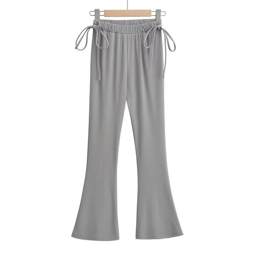 Cross-border women's clothing wholesale European and American style new women's clothing design shows slimmer, wide-leg pants, drawstring, leg-showing, long bell-bottom pants