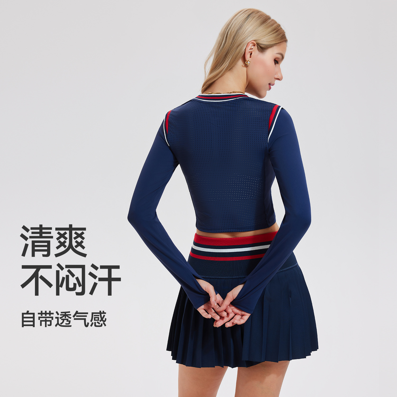 Amazon trajes deportivos de bádminton de mujer running fitness mangas largas ropa de tenis yoga camisa falda corta dos piezas set image 3