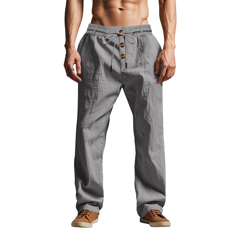 Pantalones de lino transfronterizos europeos y americanos Amazon para hombres verano respirado y relajado, pantalones casuales de piernas anchas, deportivos rectos